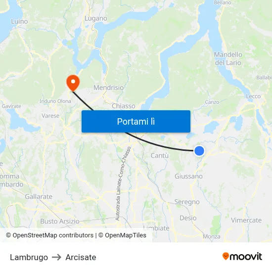 Lambrugo to Arcisate map