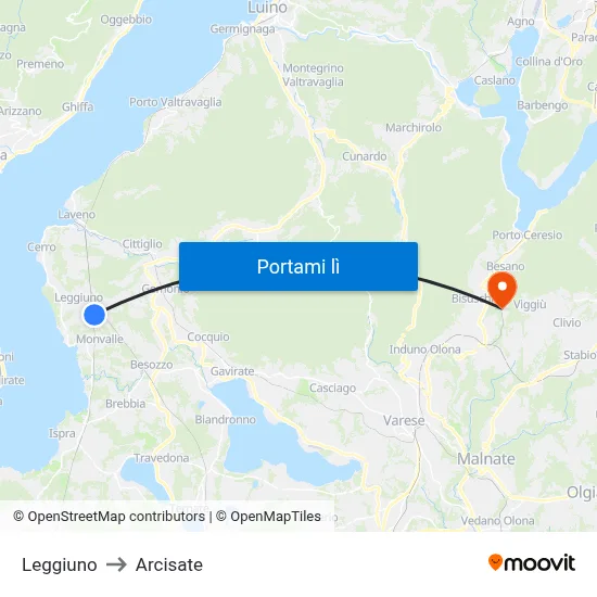 Leggiuno to Arcisate map