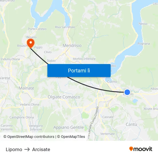 Lipomo to Arcisate map