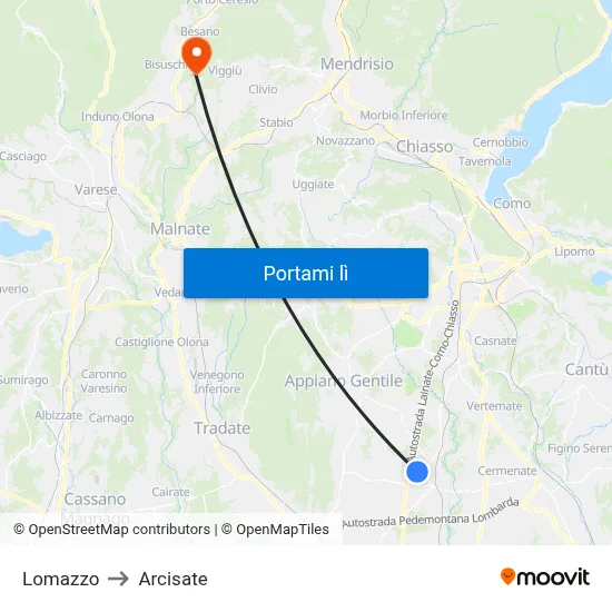 Lomazzo to Arcisate map
