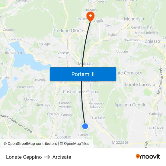 Lonate Ceppino to Arcisate map