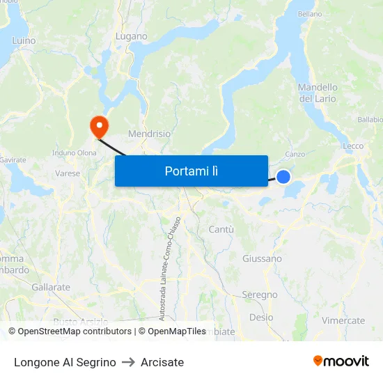 Longone Al Segrino to Arcisate map
