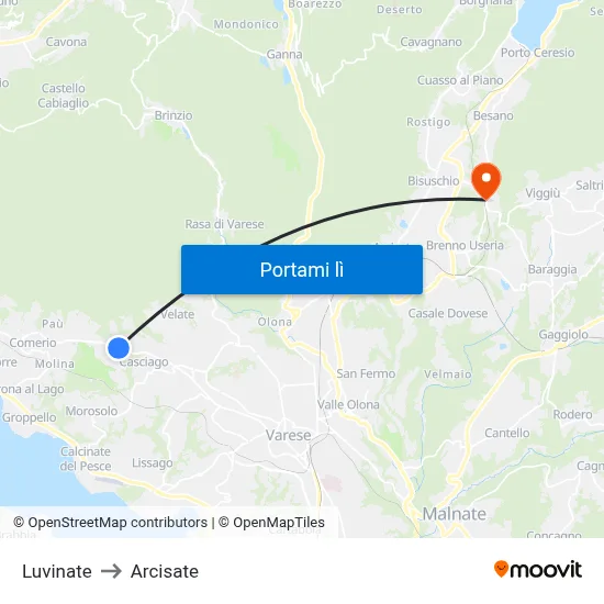 Luvinate to Arcisate map