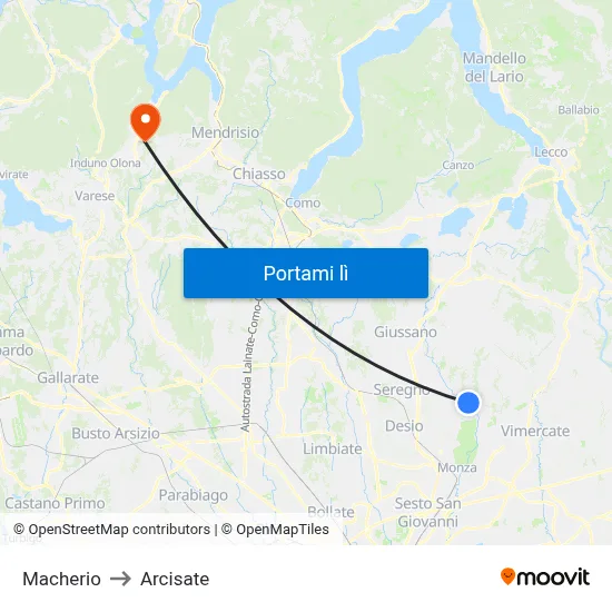 Macherio to Arcisate map