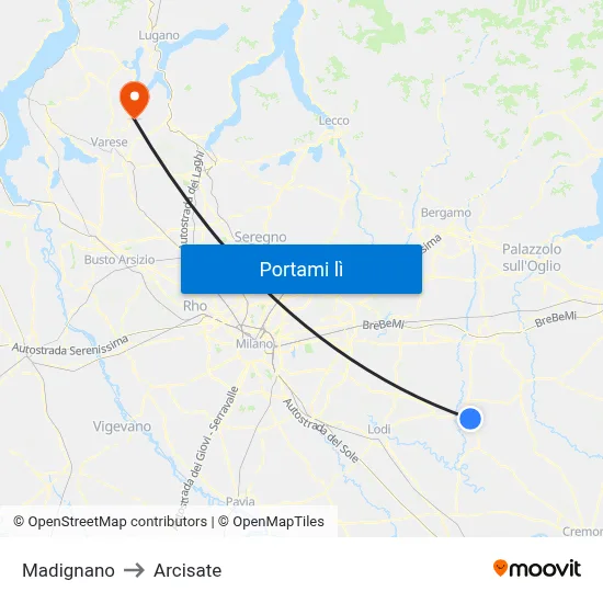 Madignano to Arcisate map