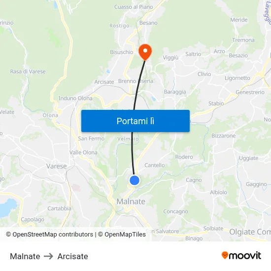Malnate to Arcisate map
