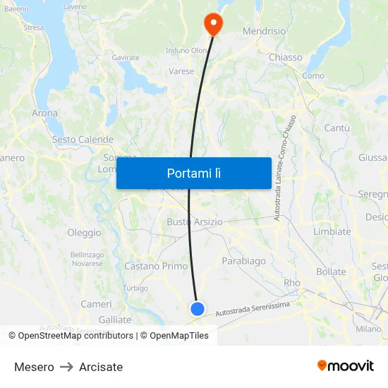 Mesero to Arcisate map