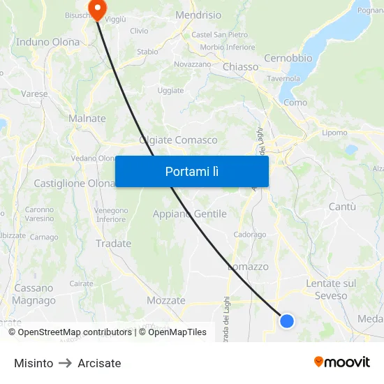 Misinto to Arcisate map