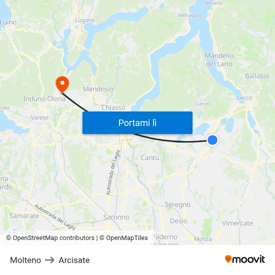 Molteno to Arcisate map