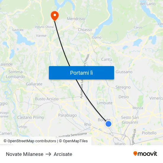 Novate Milanese to Arcisate map