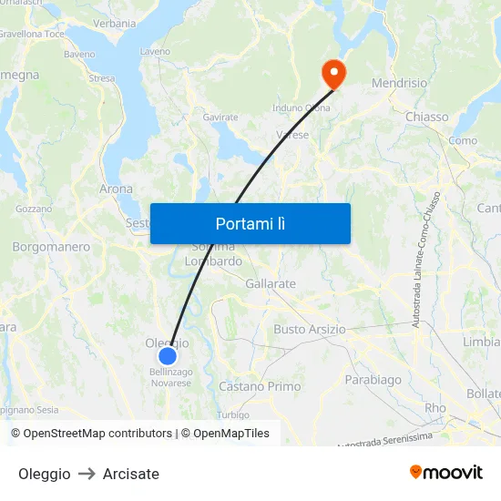 Oleggio to Arcisate map
