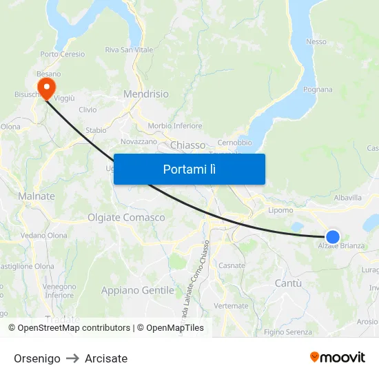 Orsenigo to Arcisate map