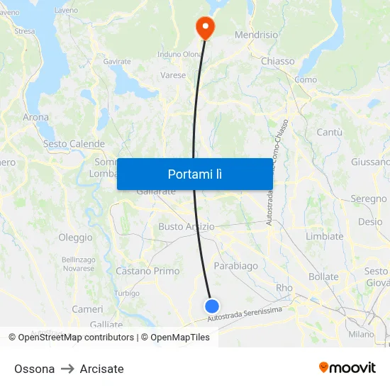 Ossona to Arcisate map