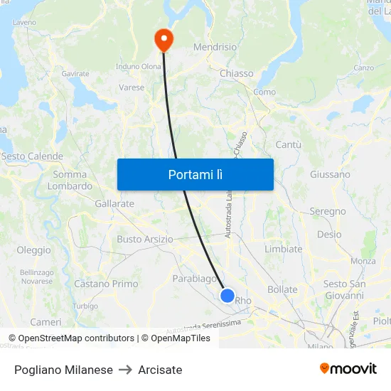 Pogliano Milanese to Arcisate map