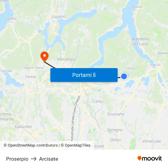 Proserpio to Arcisate map
