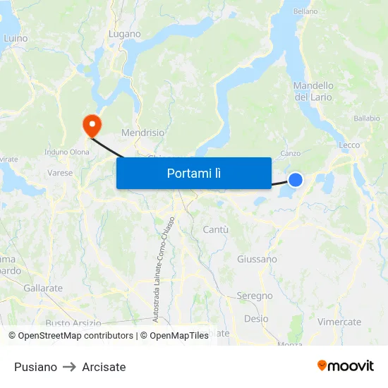 Pusiano to Arcisate map