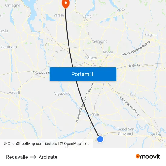 Redavalle to Arcisate map