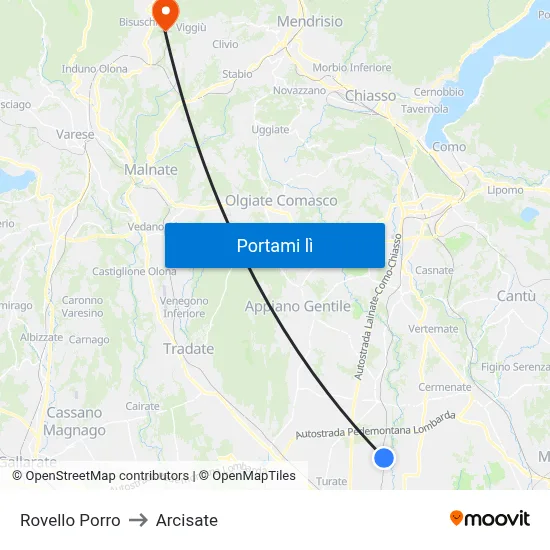 Rovello Porro to Arcisate map