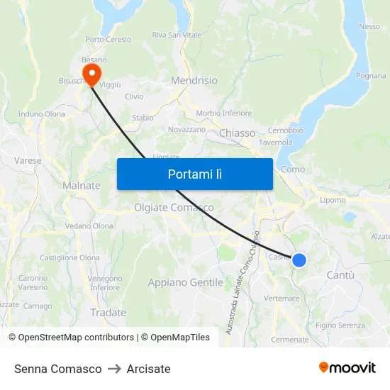 Senna Comasco to Arcisate map