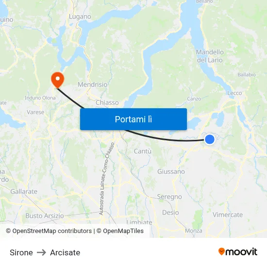 Sirone to Arcisate map