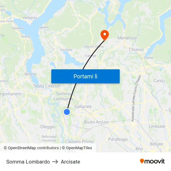 Somma Lombardo to Arcisate map