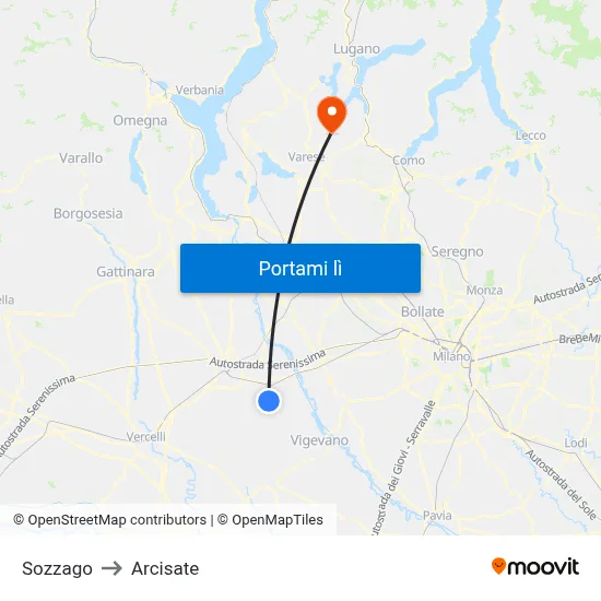 Sozzago to Arcisate map