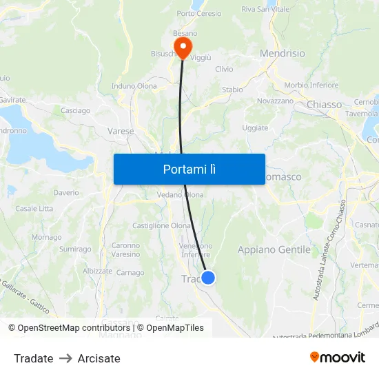 Tradate to Arcisate map