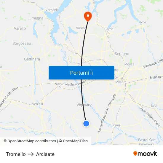 Tromello to Arcisate map