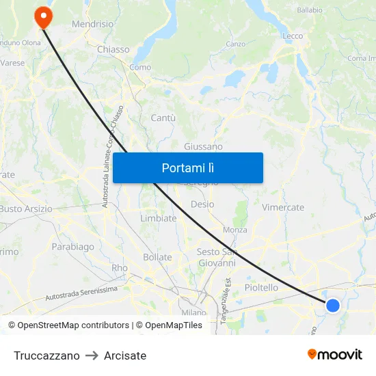 Truccazzano to Arcisate map