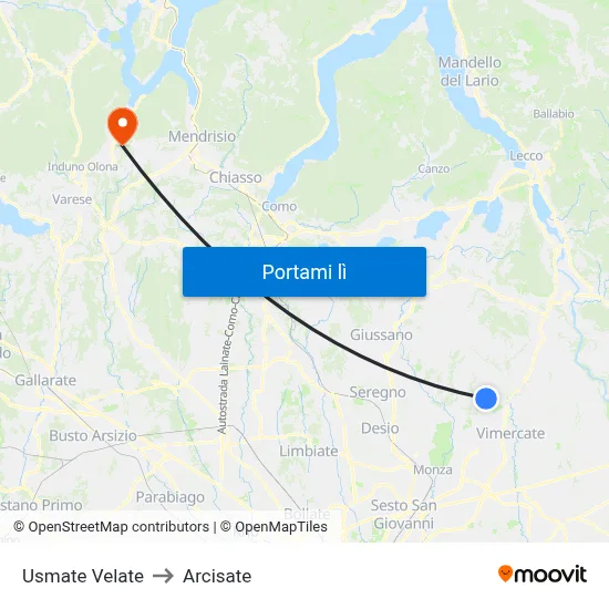 Usmate Velate to Arcisate map