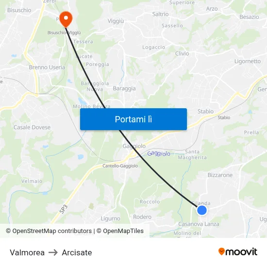 Valmorea to Arcisate map