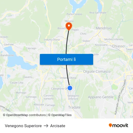 Venegono Superiore to Arcisate map