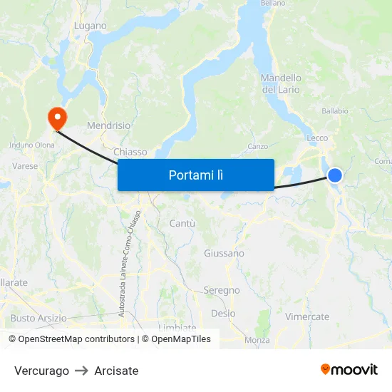 Vercurago to Arcisate map