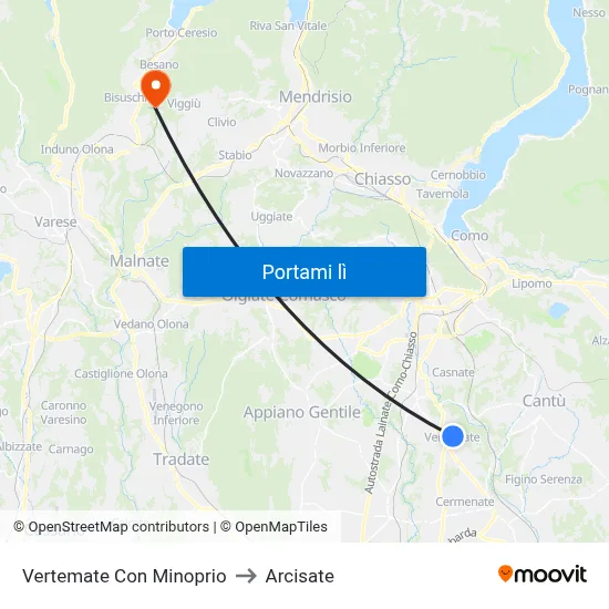 Vertemate Con Minoprio to Arcisate map