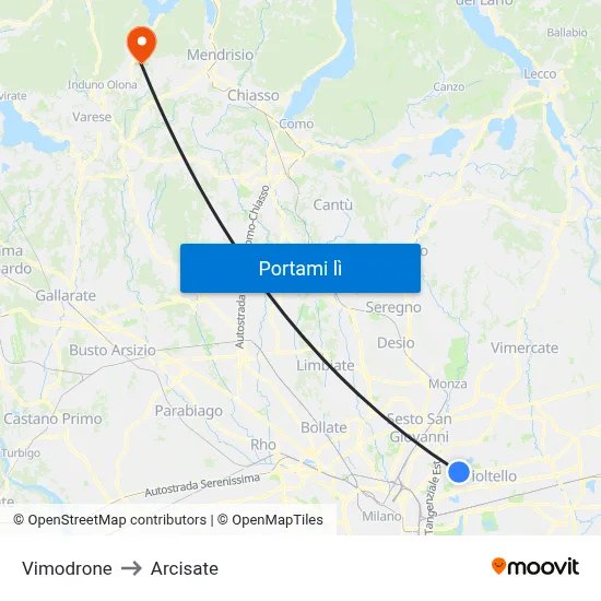 Vimodrone to Arcisate map