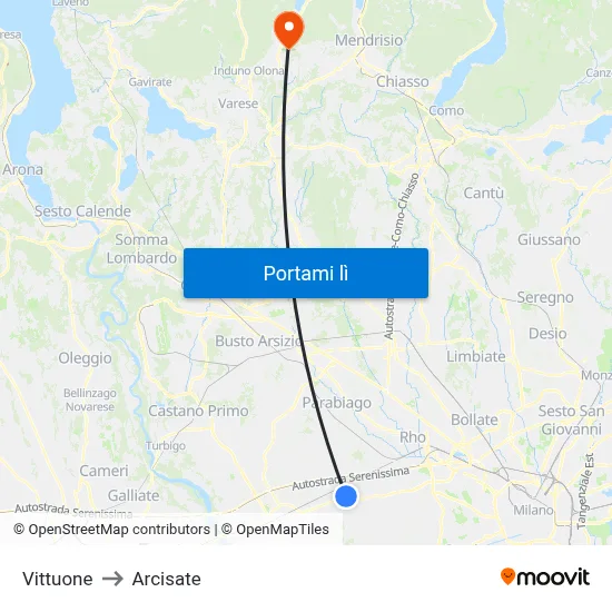Vittuone to Arcisate map