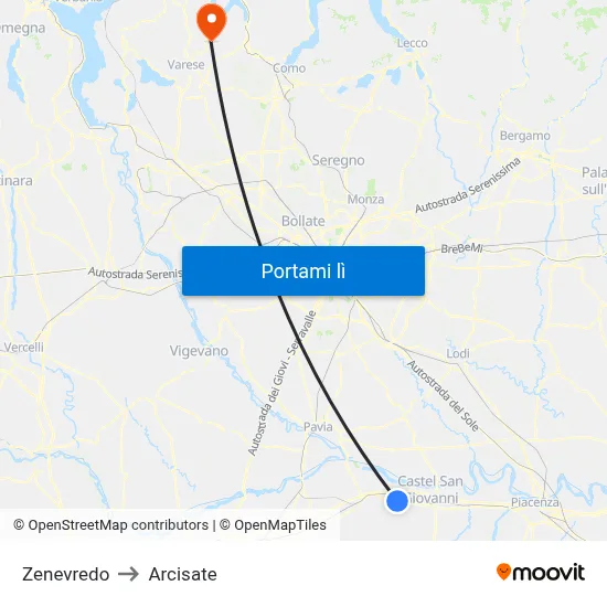 Zenevredo to Arcisate map