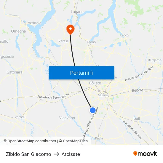 Zibido San Giacomo to Arcisate map