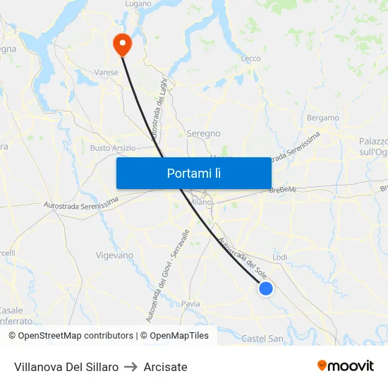 Villanova Del Sillaro to Arcisate map