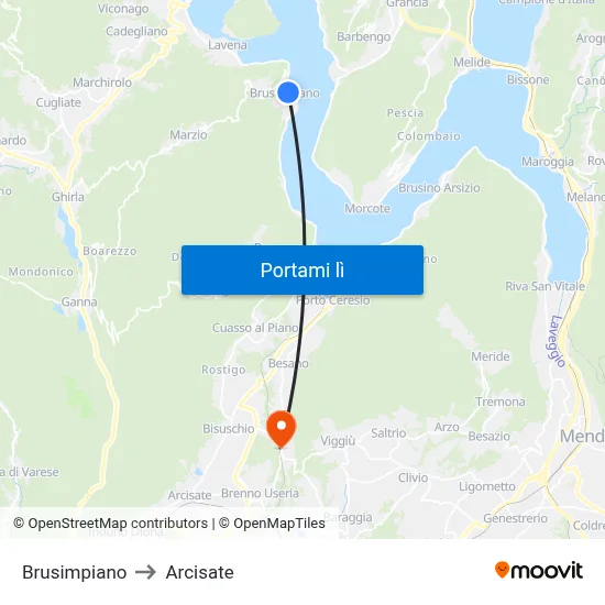 Brusimpiano to Arcisate map