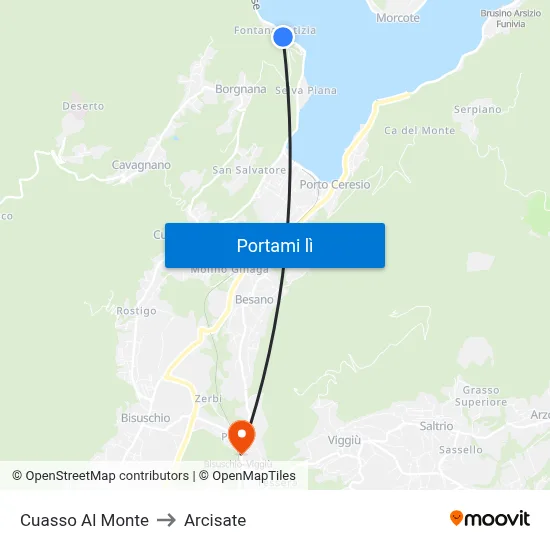 Cuasso Al Monte to Arcisate map
