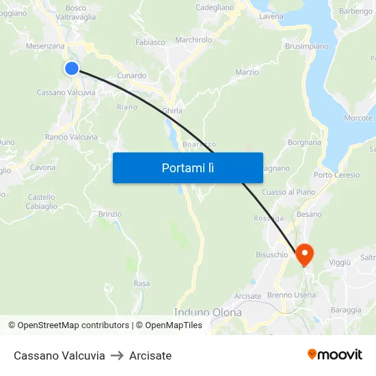 Cassano Valcuvia to Arcisate map