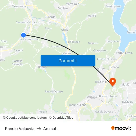 Rancio Valcuvia to Arcisate map
