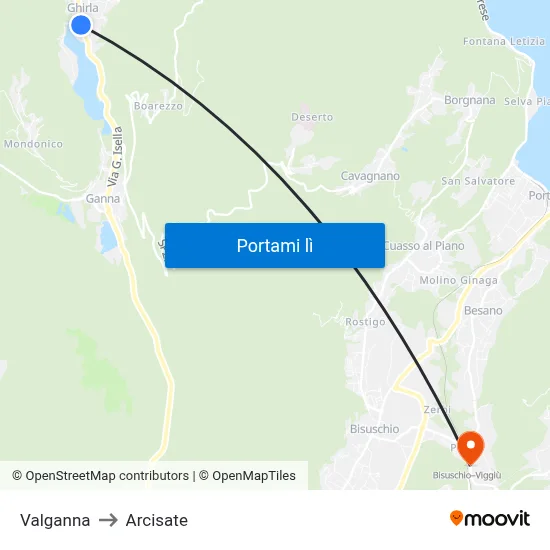 Valganna to Arcisate map