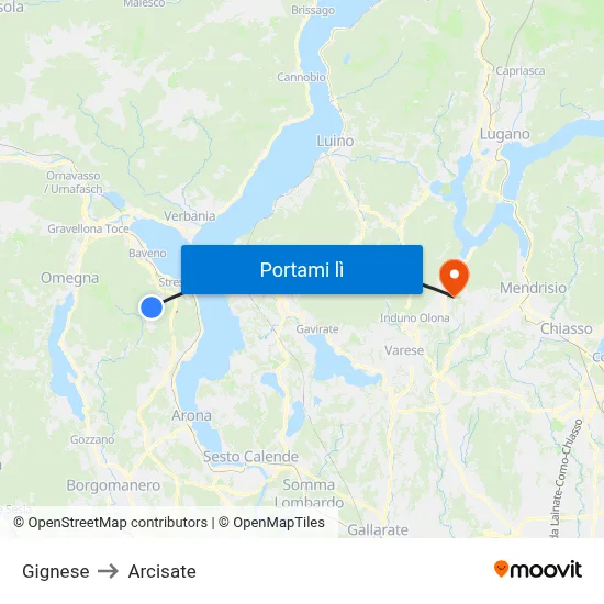 Gignese to Arcisate map