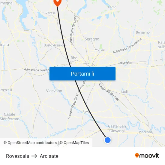 Rovescala to Arcisate map