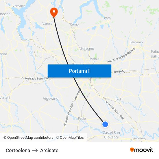 Corteolona to Arcisate map