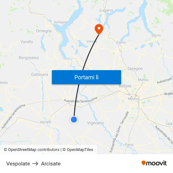 Vespolate to Arcisate map