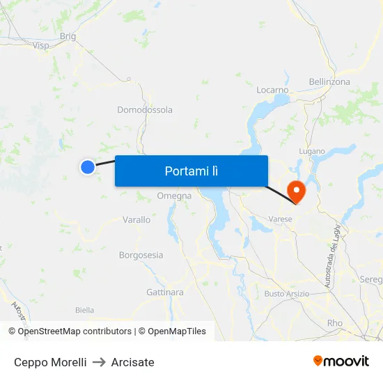 Ceppo Morelli to Arcisate map