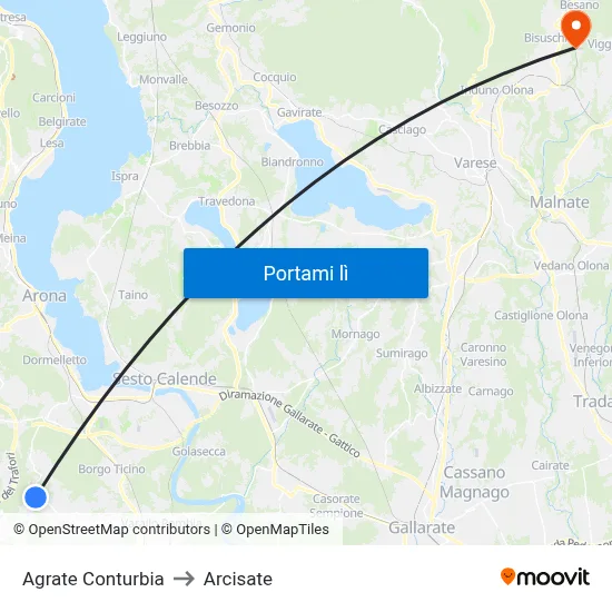 Agrate Conturbia to Arcisate map